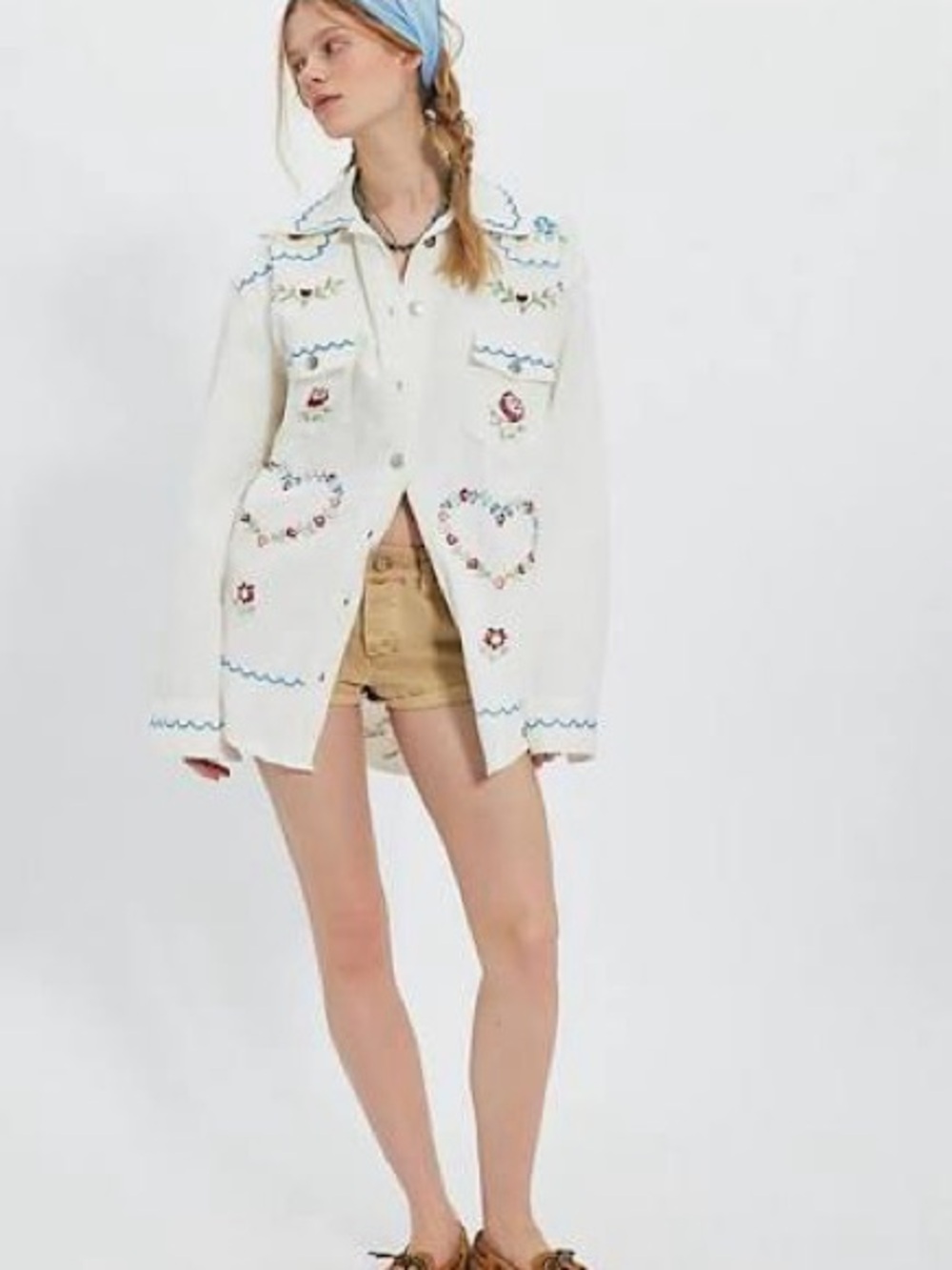 Free People x Denim and Bone Embroidered Heart Oversized Button Down- Sold Out - Picture 2 of 5